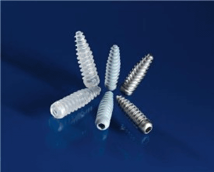 Image: From left: screws made of Polylactic acid, hydroxylapatite, and medical stainless steel (photo courtesy Fraunhofer Institute for Manufacturing Engineering and Applied Materials Research). Image: From left: screws made of Polylactic acid, hydroxylapatite, and medical stainless steel (photo courtesy Fraunhofer Institute for Manufacturing Engineering and Applied Materials Research).